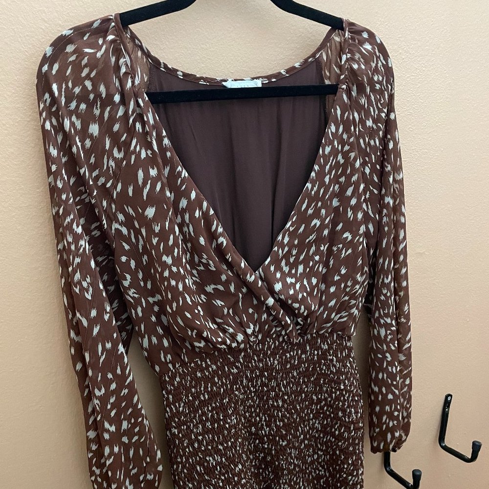 Lush Brown and Cream Long Sleeve Dress - Size M